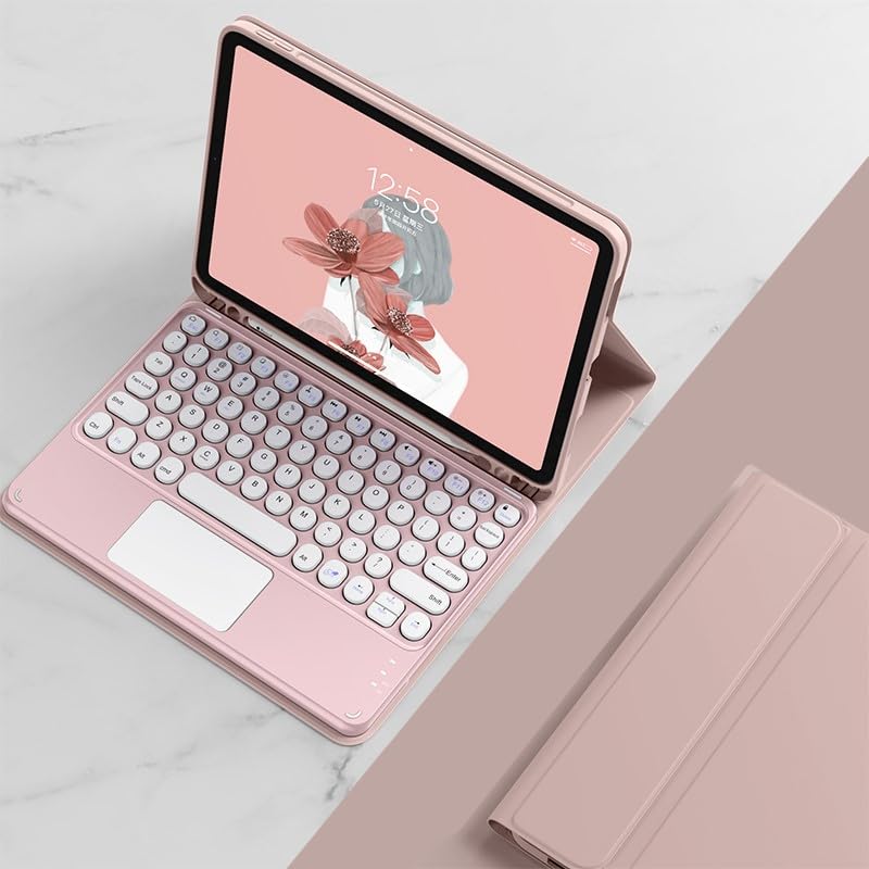 Magnetic Detachable Bluetooth Keyboard Case for iPad Air 11'' 2024 / iPad Air4 Air5 - Slim Smart Touch Keyboard with Round Keys & Pen Holder (Pink) - Perfect for Work, Study & Travel