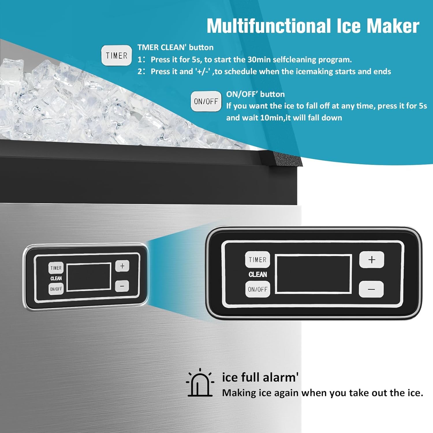 120lbs/24H Commercial Ice Maker Machine - Stainless Steel Under Counter Ice Maker with 33lbs Storage, 48 Cubes/11mins, Self-Cleaning - Perfect for Restaurants, Bars, Hotels, and Home Use
