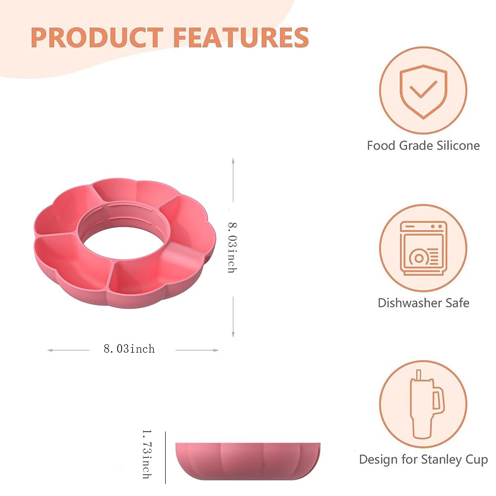 Stanley 40 Oz Tumbler Snack Bowl - Reusable Silicone Snack Tray & Cup Accessories for Stanley Cups - Perfect for Snacks, Fruits, Nuts While Driving, Hiking or Office Use (Pink)