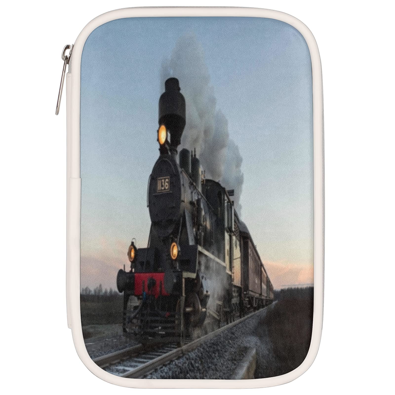 Vintage Locomotive Train PU Leather Pencil Case - Large Capacity Pen Pouch Organizer for School, Office & College | Makeup & Cosmetic Bag | Perfect for Students, Professionals & Artists