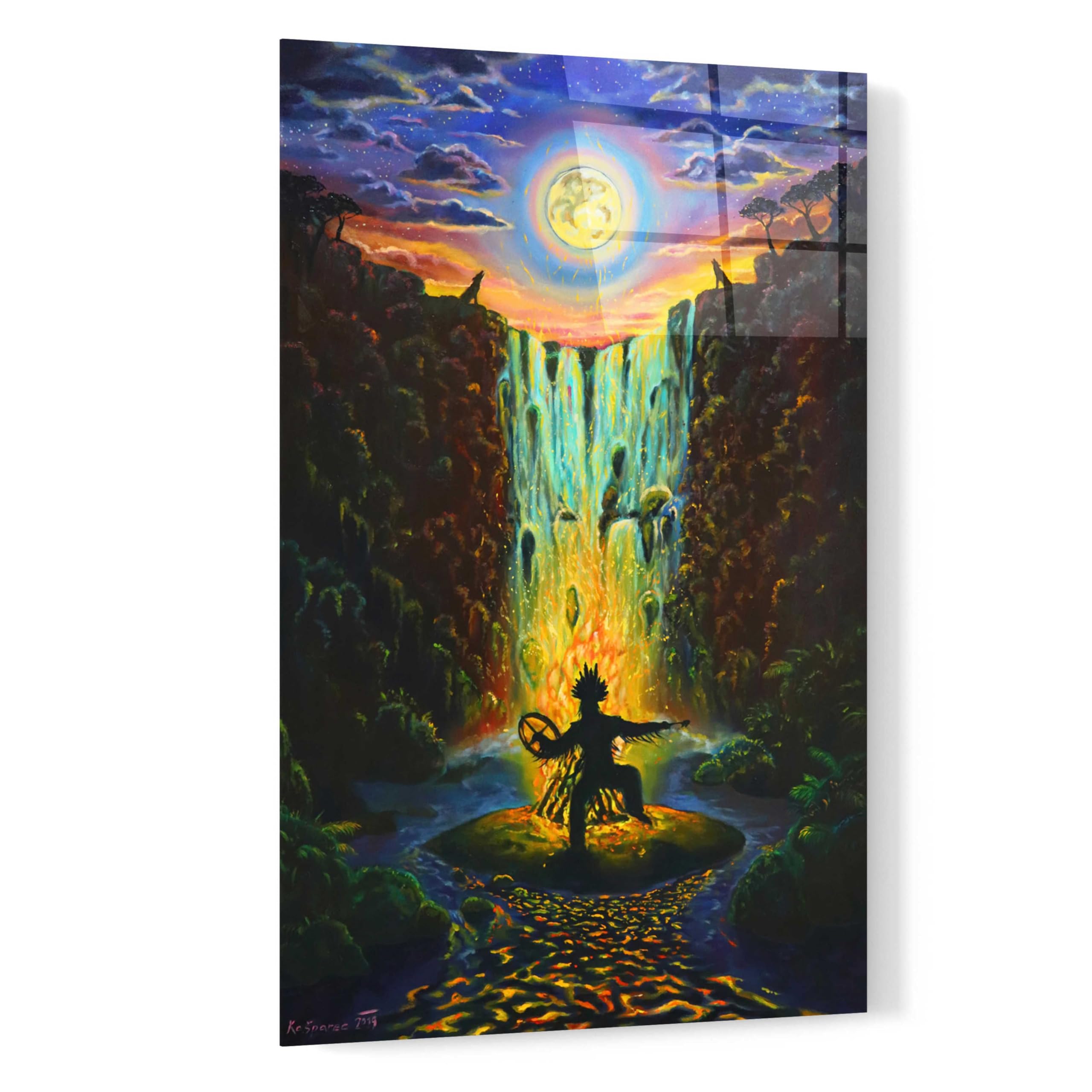 Shaman Fire Acrylic Glass Wall Art by Jan Kasparec - 16x24 Inches Modern Abstract Painting for Living Room, Bedroom & Office Decor