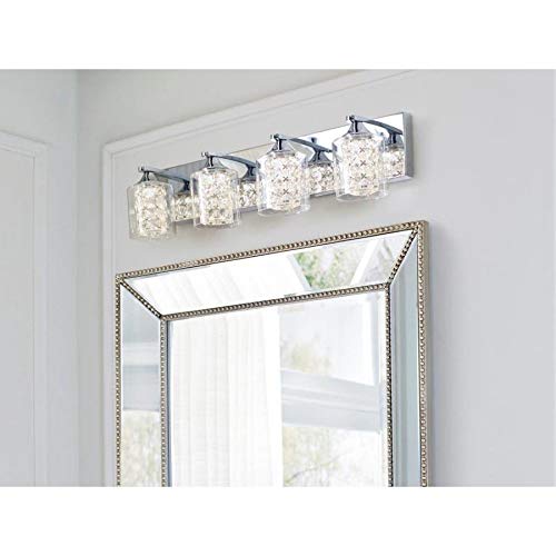 allen + roth Quinn 4-Light Chrome Modern Vanity Light Bathroom Fixture - Perfect for Contemporary Bathroom, Dressing Room & Makeup Area Lighting