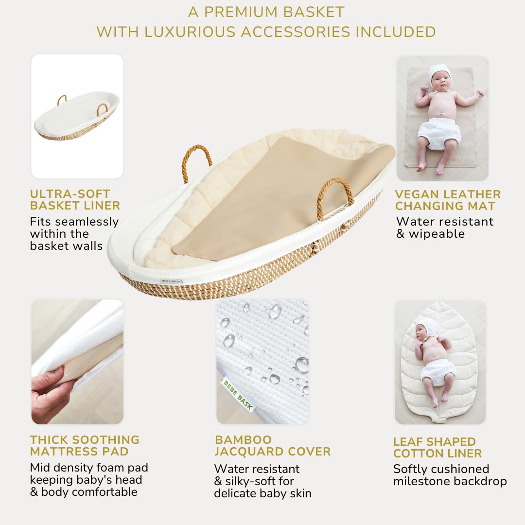 Premium Baby Changing Basket - Handwoven Seagrass Nursery Organizer with Rope Handles - Complete Diaper Changing Set for Dresser | Natural & Eco-Friendly | Perfect for Newborn Care & Nursery Organization