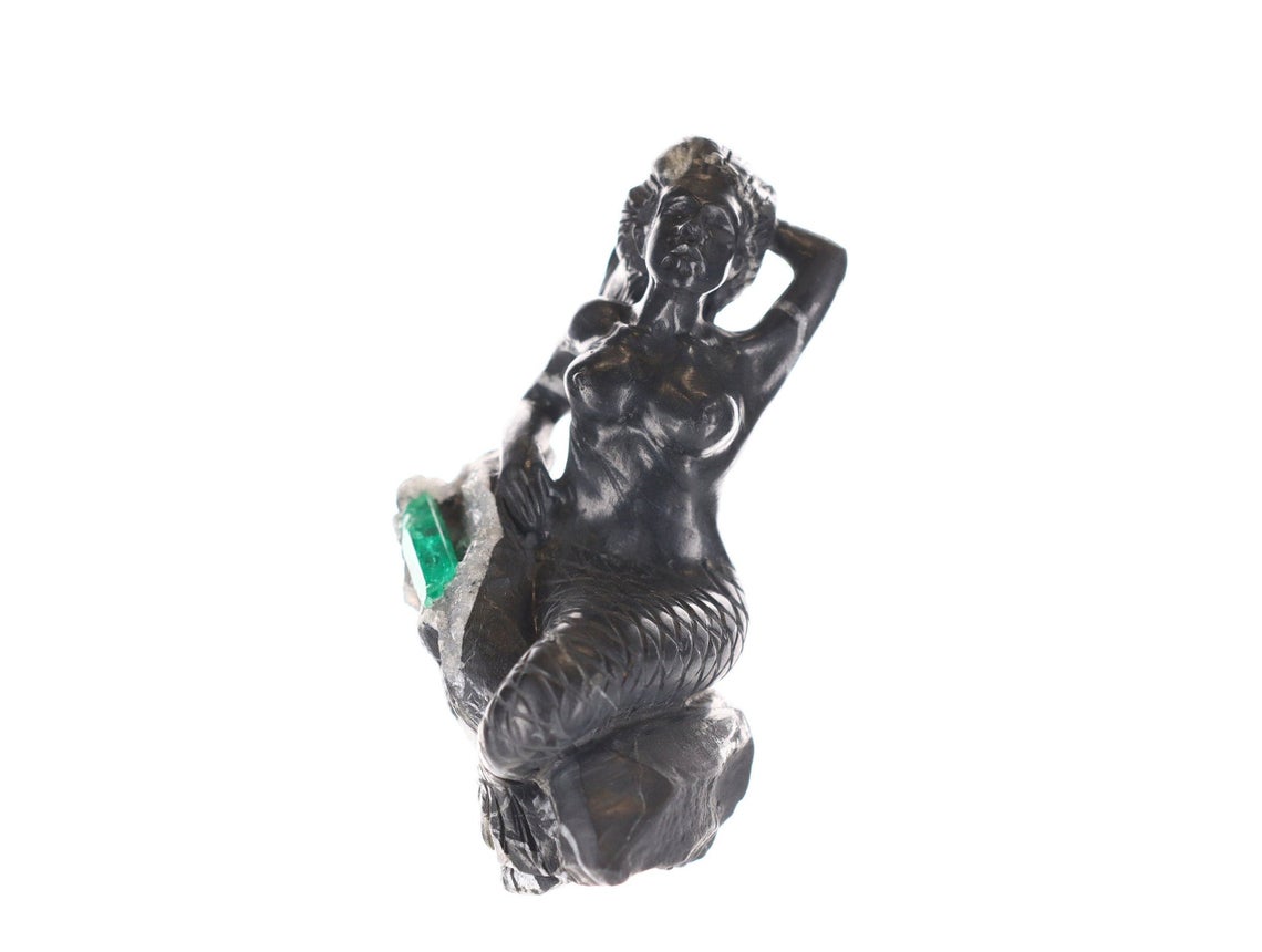 Colombian Emerald Mermaid Rough Crystal Sculpture - Handcrafted Natural Gemstone Art for Home Decor, Healing & Meditation | Perfect for Spiritual Gifts, Yoga Spaces & Crystal Collections