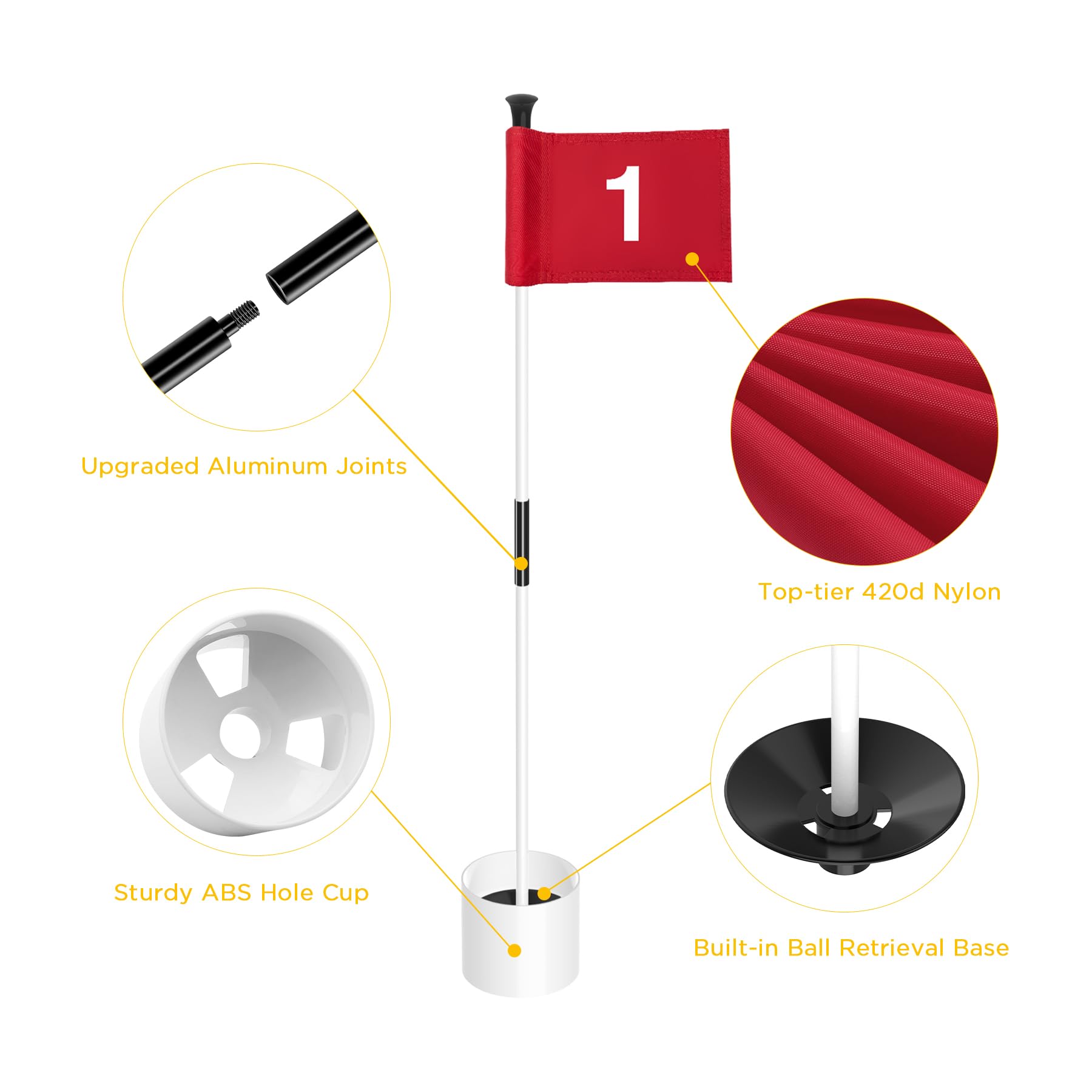 KINGTOP 3ft Mini Golf Flagstick - Double-Sided Numbered Putting Green Flag for Yard Practice | Portable 2-Section Golf Pin Flag & Hole Cup Set | Perfect for Backyard Training, Indoor Putting & Golf Gifts