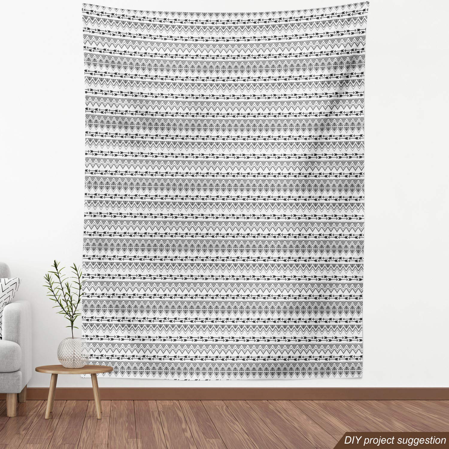 Ambesonne Bohemian Tribal Fabric by The Yard - Triangle Zigzag & Arrow Pattern Upholstery Material (10 Yards, Charcoal Grey/White) for Sofa Covers, Curtains & Home Decor