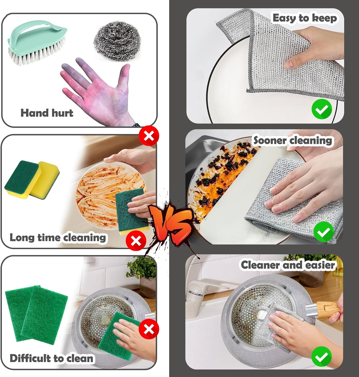 JAPP 5-Pack Non-Scratch Wire Dishcloths & Gap Cleaning Brushes - Reusable Multi-Purpose Scrub Pads for Wet/Dry Cleaning - Easy Rinse Kitchen Scouring Pads for Sinks, Pots, Pans & Stovetops - Perfect for Tough Grease, Stains and Hard-to-Reach Areas