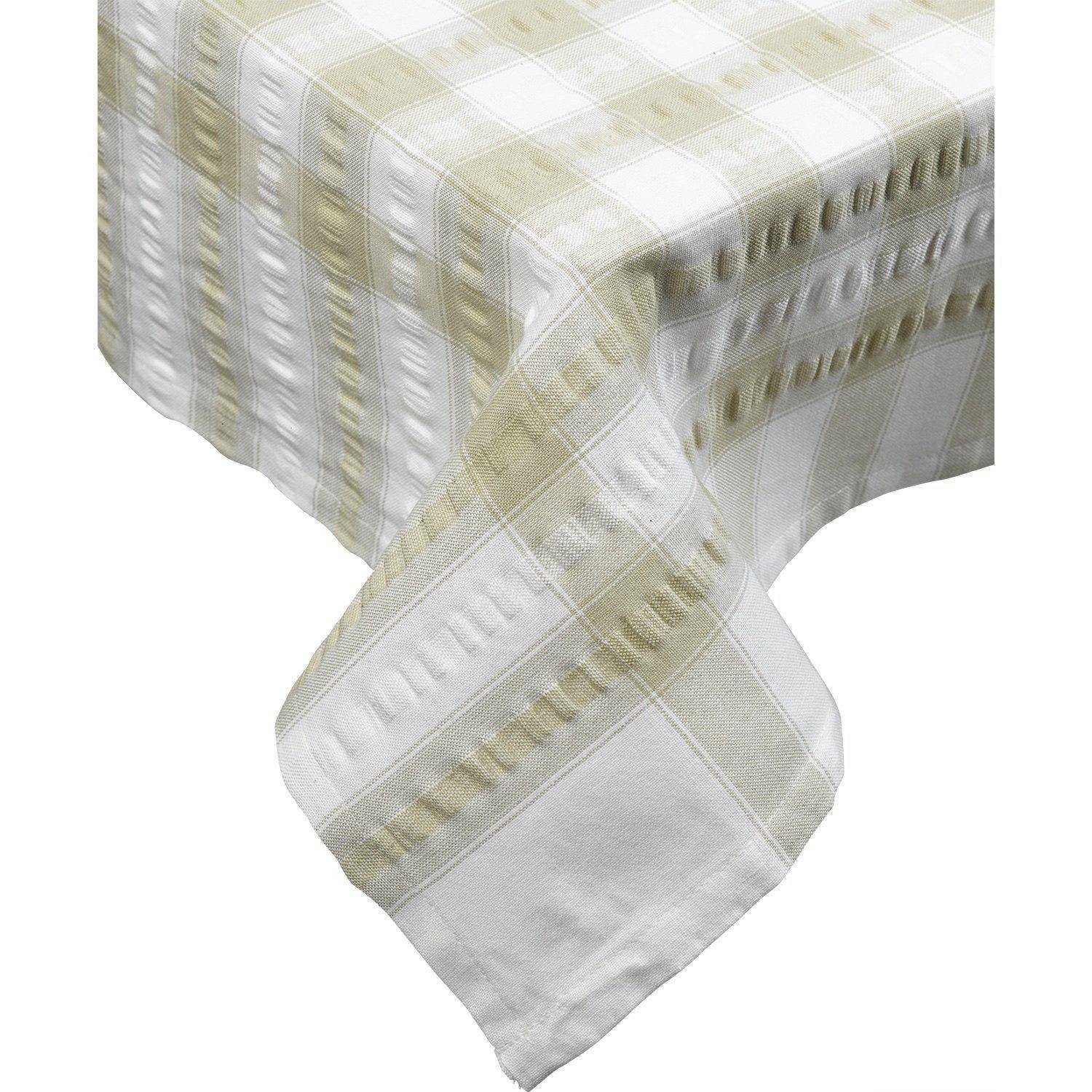 Premium Cotton Seersucker Tablecloth - Natural Wrinkle-Resistant Fabric for Outdoor Dining & Picnics | Perfect for Summer Parties, BBQs, and Garden Gatherings