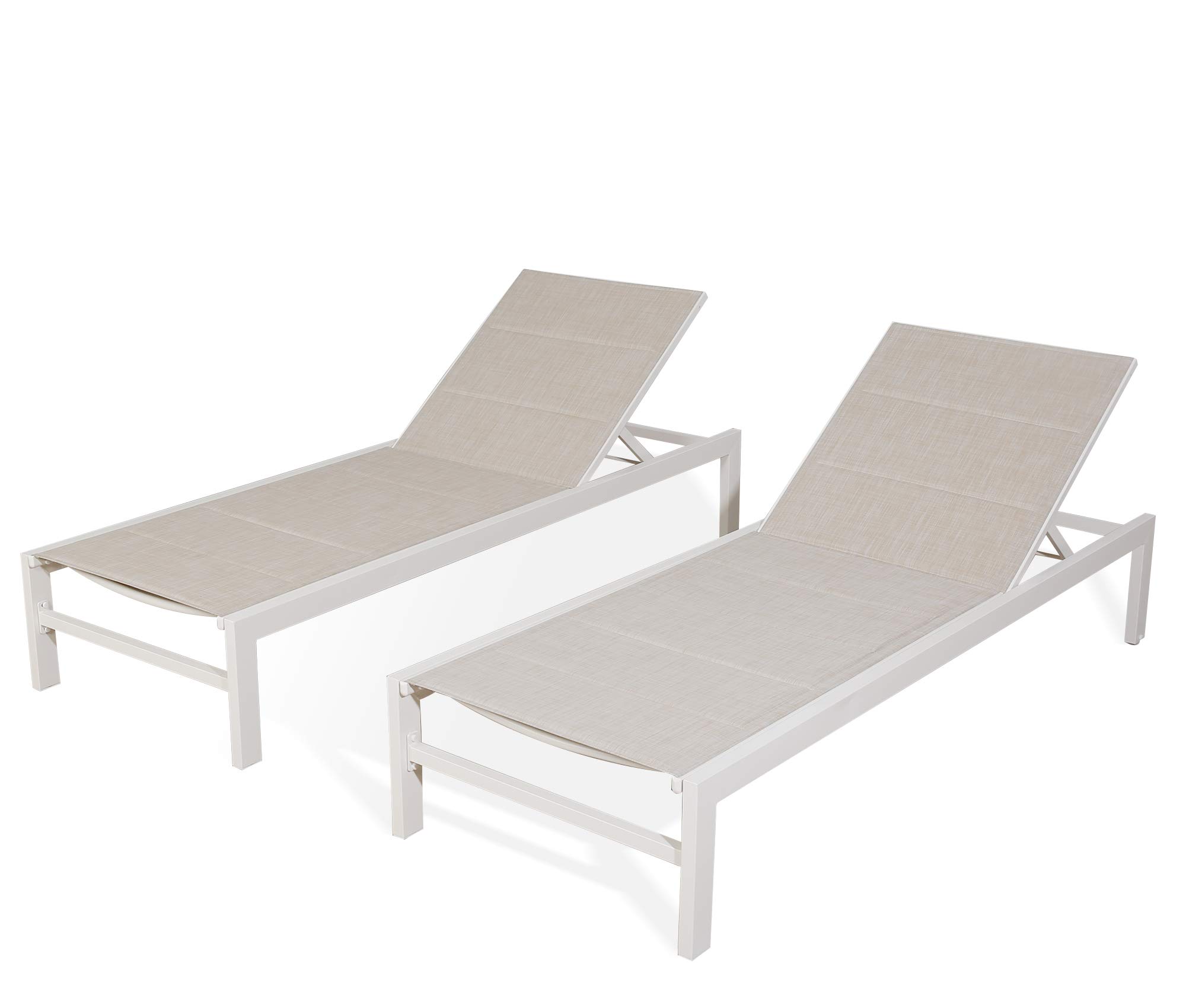 Ulax Outdoor Lounge Chair Set of 2 - Adjustable Aluminum Chaise Lounge with Wheels & Quick-Dry Foam Cushions - Patio, Poolside, Beach & Backyard Relaxation (Beige)