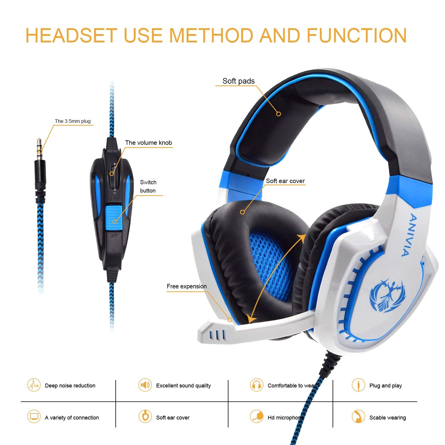 SADES L9Plus 7.1 Virtual Surround Sound USB Gaming Headset with Noise Isolation, LED Light, Deep Bass & Soft Memory Earmuffs - PC, Laptop, Desktop Computer Headphones (Black Blue) - Perfect for Online Gaming, Streaming & Video Calls