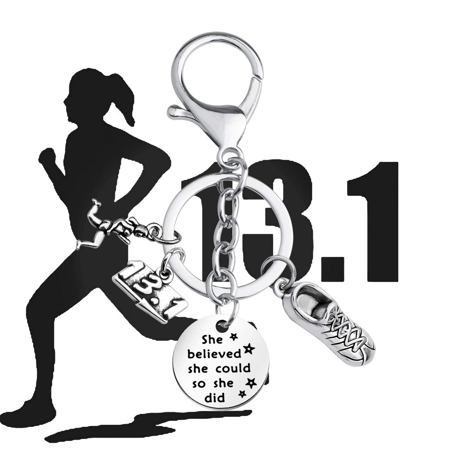 FUSTMW Marathon Runner Keychain - Inspirational Running Jewelry Gift for Marathoners, Athletes & Fitness Enthusiasts - Perfect for Race Day, Training Motivation & Sports Appreciation Gifts