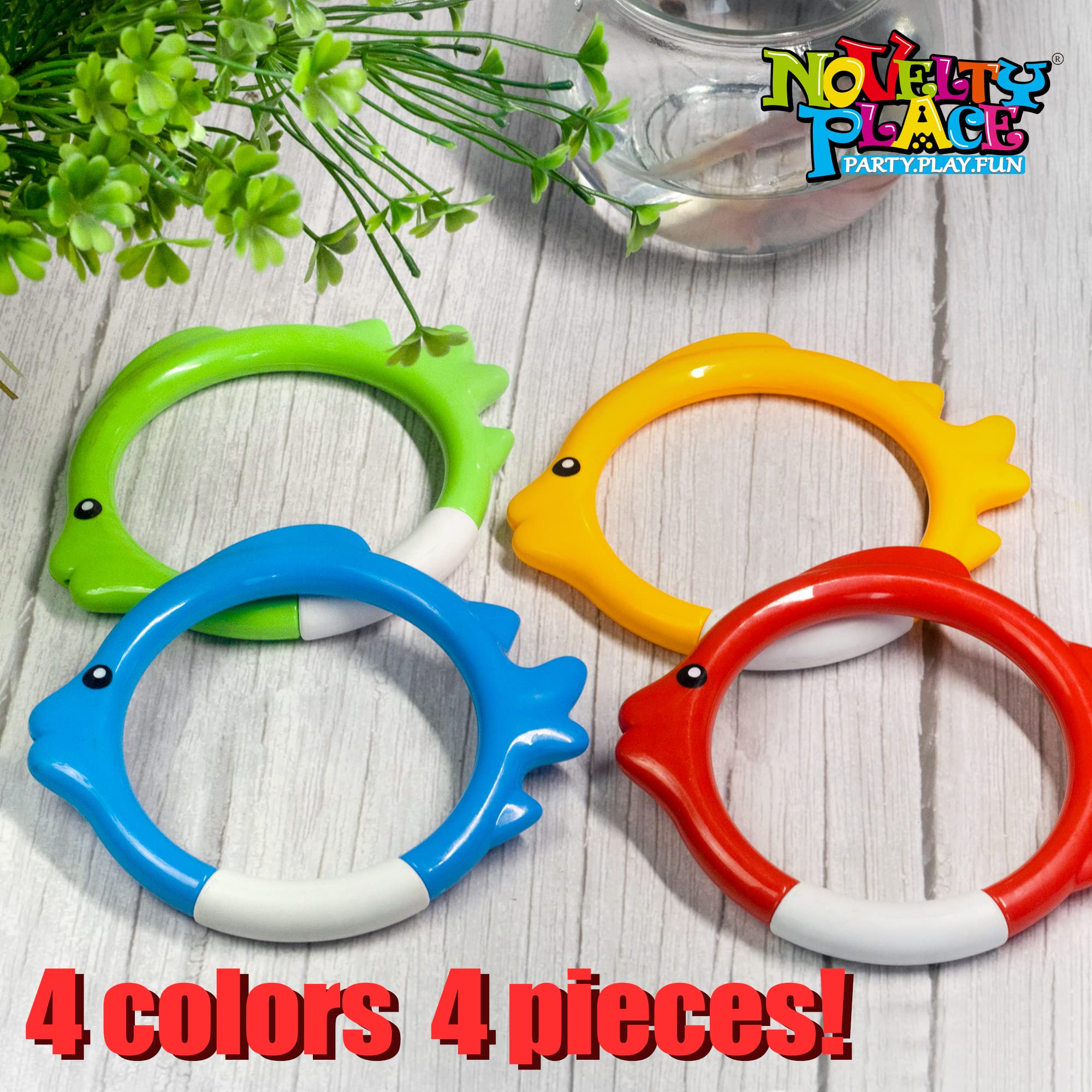 4Pcs Fish Shape Diving Ring Set - Throw, Dive & Retrieve Pool Toys for Kids & Adults - Underwater Swimming Training Accessories - Perfect for Family Fun, Beach Parties & Pool Games