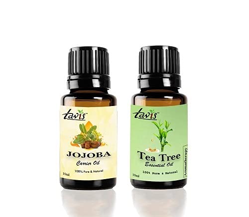 Pure Organic Jojoba Oil & Tea Tree Oil for Hair, Skin & Nails - Natural Moisturizer & Acne Treatment - Perfect for Aromatherapy, DIY Beauty & Massage