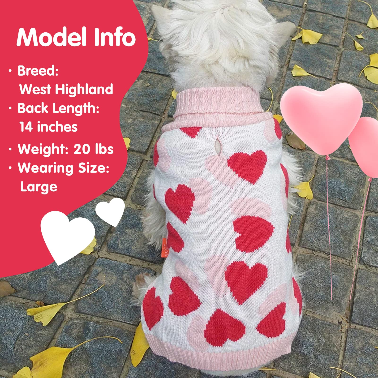 KYEESE Small Dog Sweaters with Leash Hole - Red Heart Pet Sweater for Puppies, Cozy Winter Dog Clothes for Chihuahua, Yorkie, Pug - Perfect for Outdoor Walks & Indoor Comfort