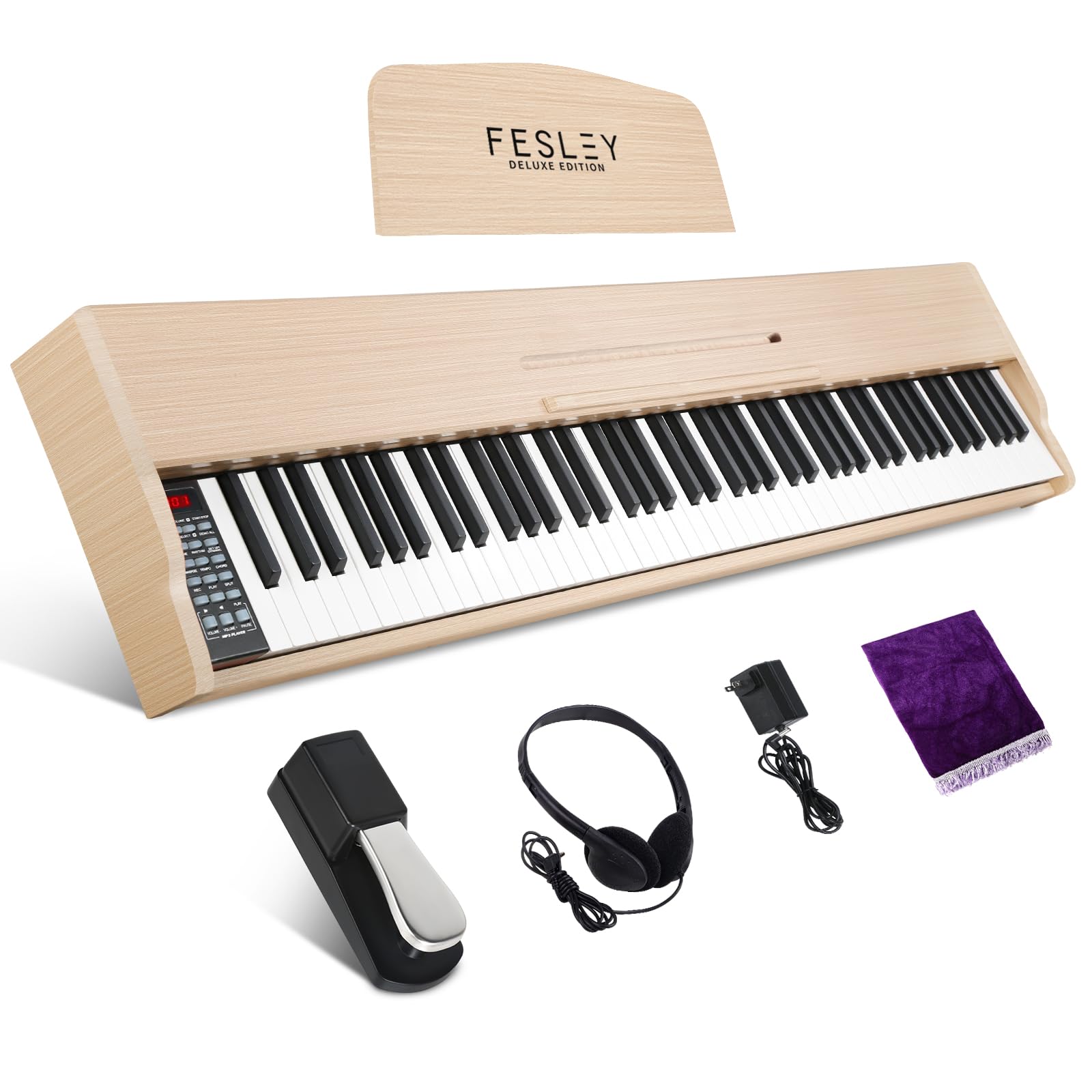 Fesley FEP300 88-Key Weighted Digital Piano - Full Size Electric Keyboard for Beginners & Professionals, Portable with Bluetooth, USB MIDI, Dual Speakers, Sustain Pedal & Power Adapter (Beige) - Perfect for Home Practice, Studio Recording & Live Performances