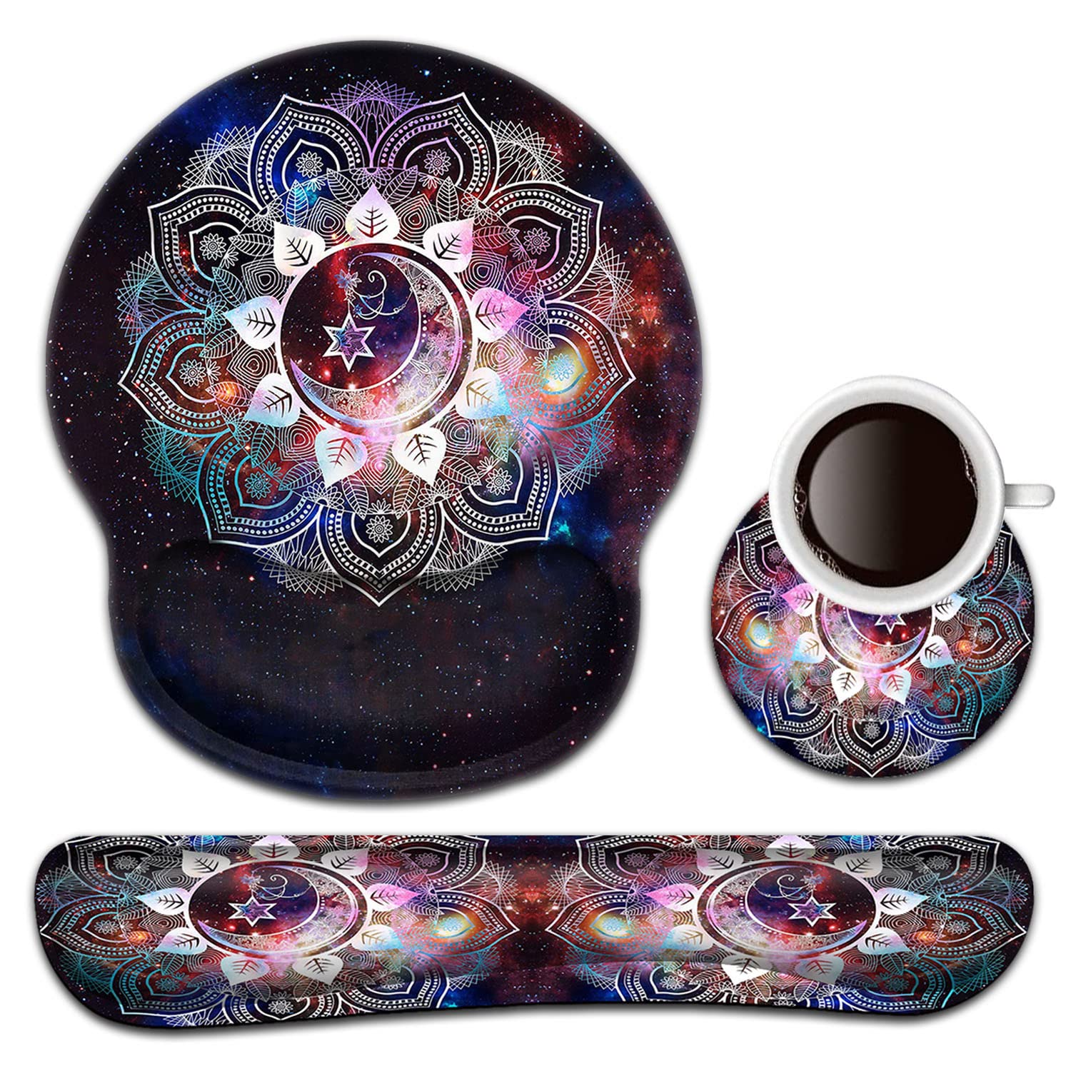 Ergonomic Keyboard Wrist Rest & Mouse Pad Set with Memory Foam - Comfortable Gel Support for Pain Relief During Typing & Gaming (Starry Sky Mandala Design) - Perfect for Office, Home & Gaming Setup