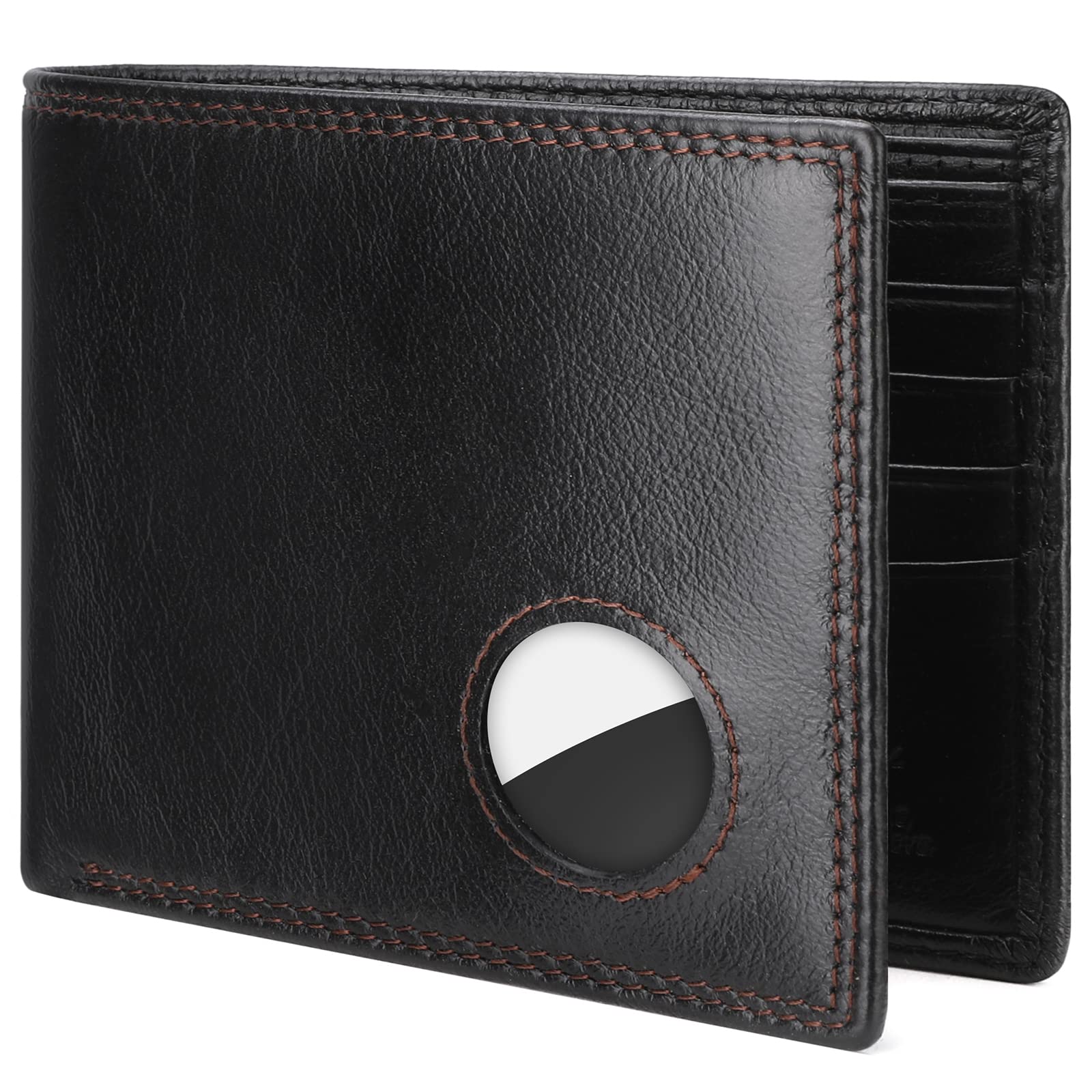 Genuine Leather Bifold Wallet for Men with AirTag Slot - RFID Blocking Wallet with Credit Card Holder | Perfect for Travel, Business & Everyday Use