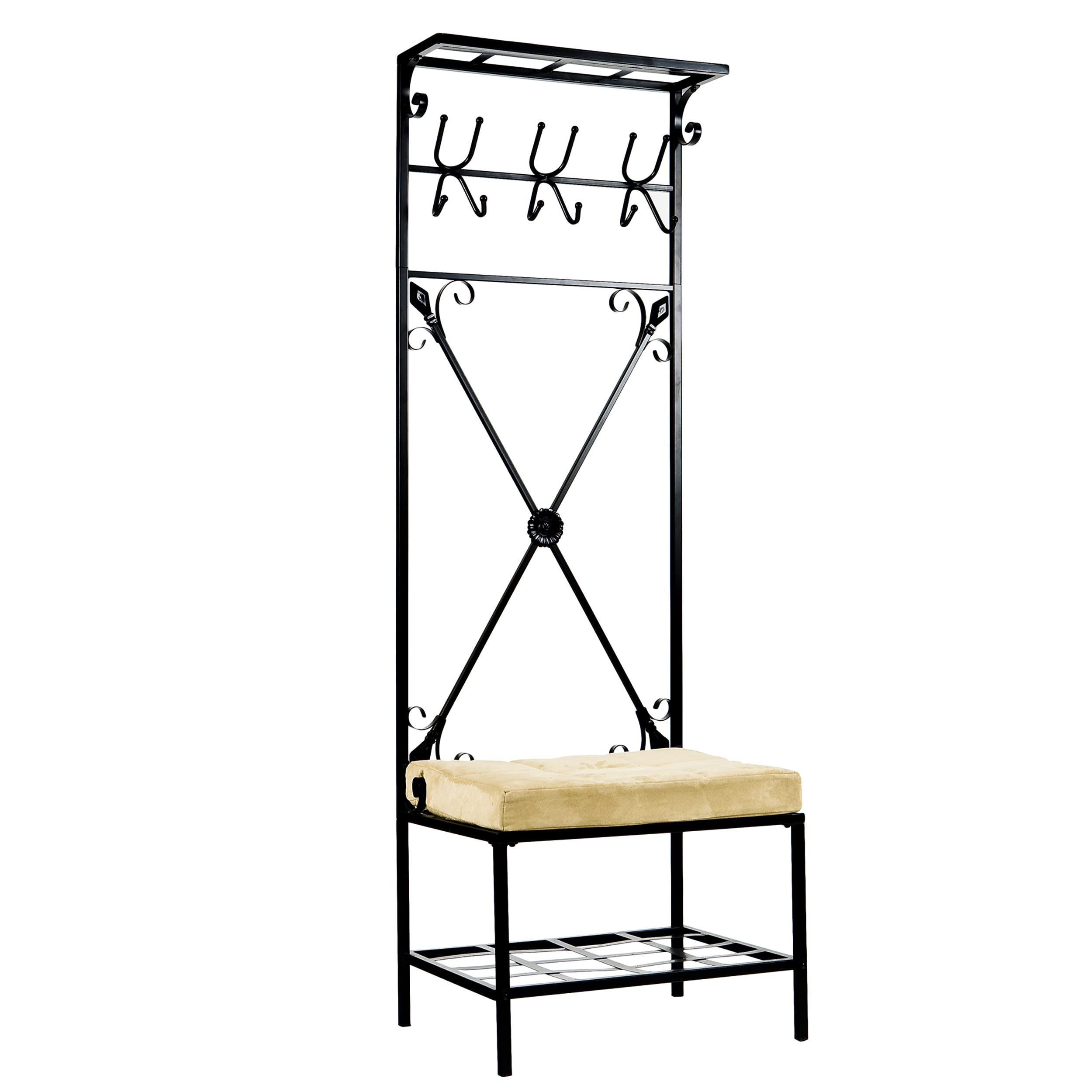 SEI Furniture Bench with Storage Rack - Black Textured Powder-Coated Entryway Bench for Hallway, Living Room & Bedroom Organization