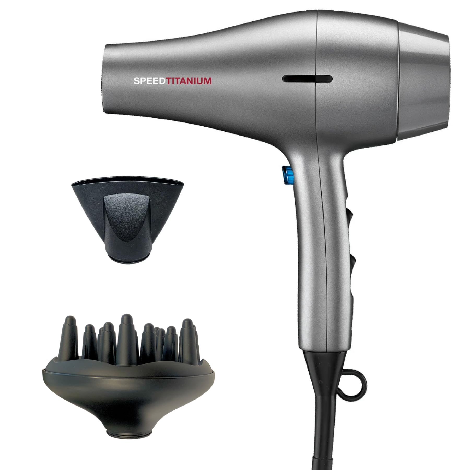 RUSK PRO Speed Titanium Hair Dryer - Ionic Technology for Frizz-Free Hair | 6 Heat & Speed Settings with AC Motor | Includes Diffuser & Concentrator for Salon-Quality Styling | Perfect for Home Use, Travel & Professional Salons
