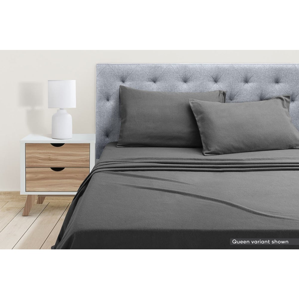 150GSM Cotton Flannelette Bed Sheet Set - Dark Grey King Single Size | Soft & Breathable Bedding for All Seasons | Perfect for Master Bedroom, Guest Room & Dorm