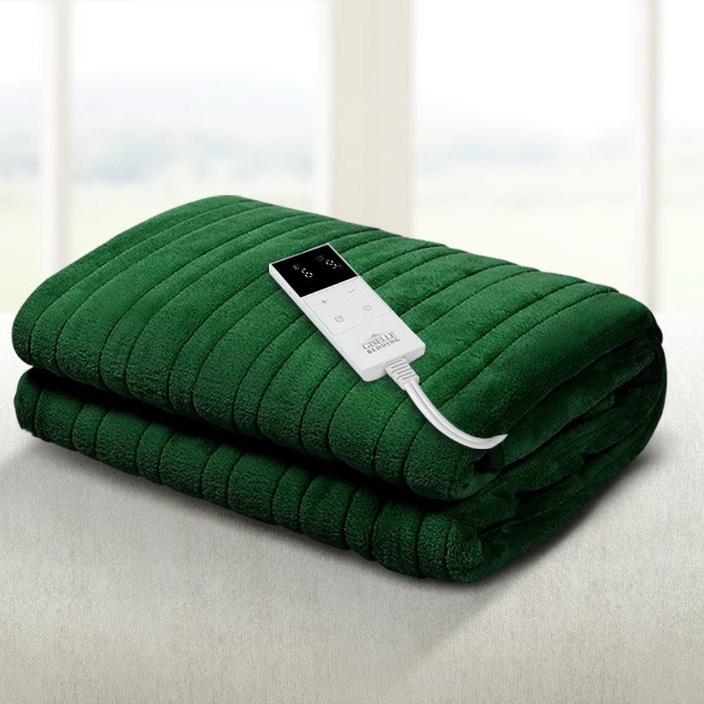 Electric Heated Blanket - Washable Flannel Throw Rug for Winter Warmth - Cozy Home Office & Bedroom Heating Blanket - Perfect for Snuggling on Couch, Sofa or Bed - Green