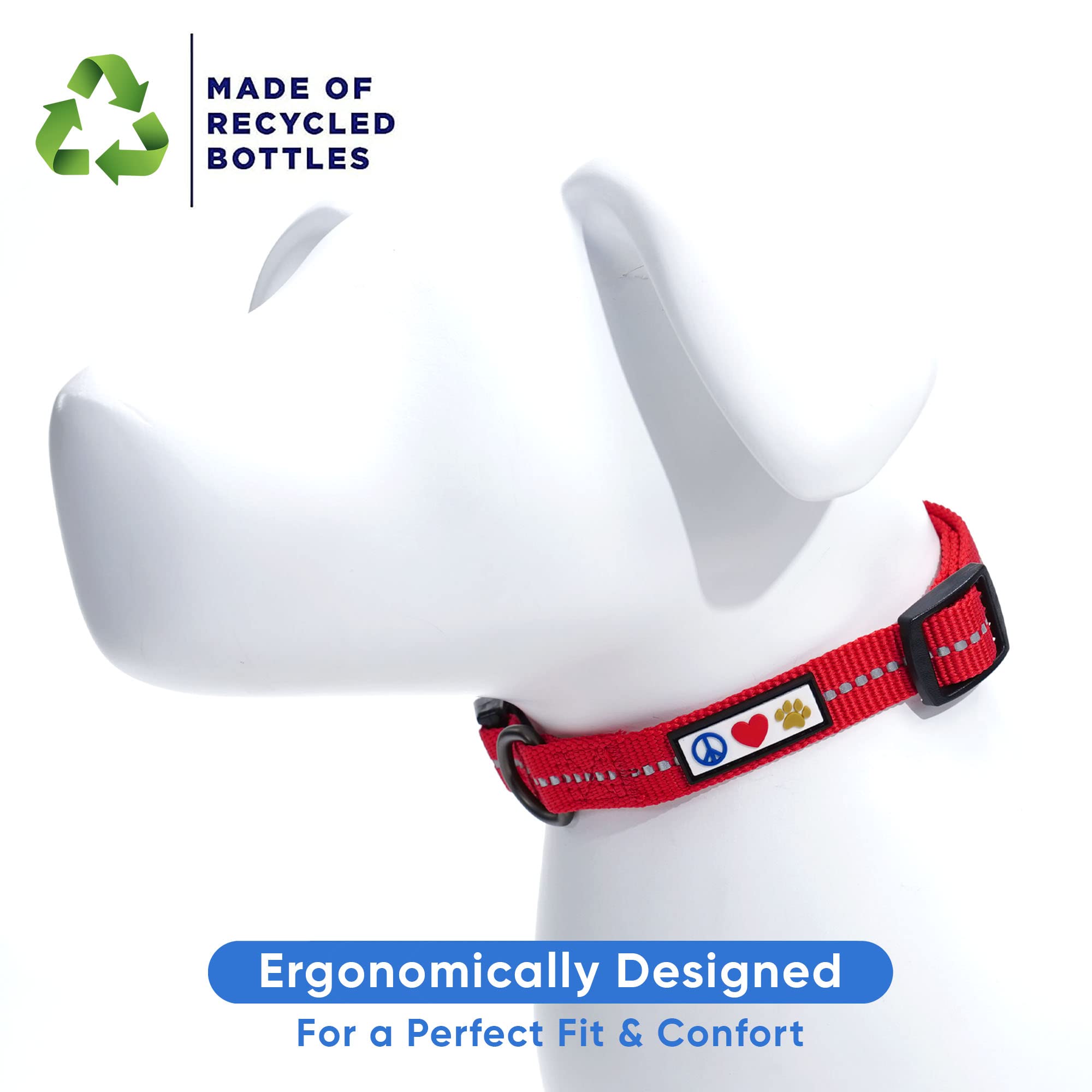 Eco-Friendly Recycled Dog Collar with Reflective Stitching - Made from Ocean Plastic Bottles - Small Red Chili - Perfect for Night Walks & Outdoor Adventures