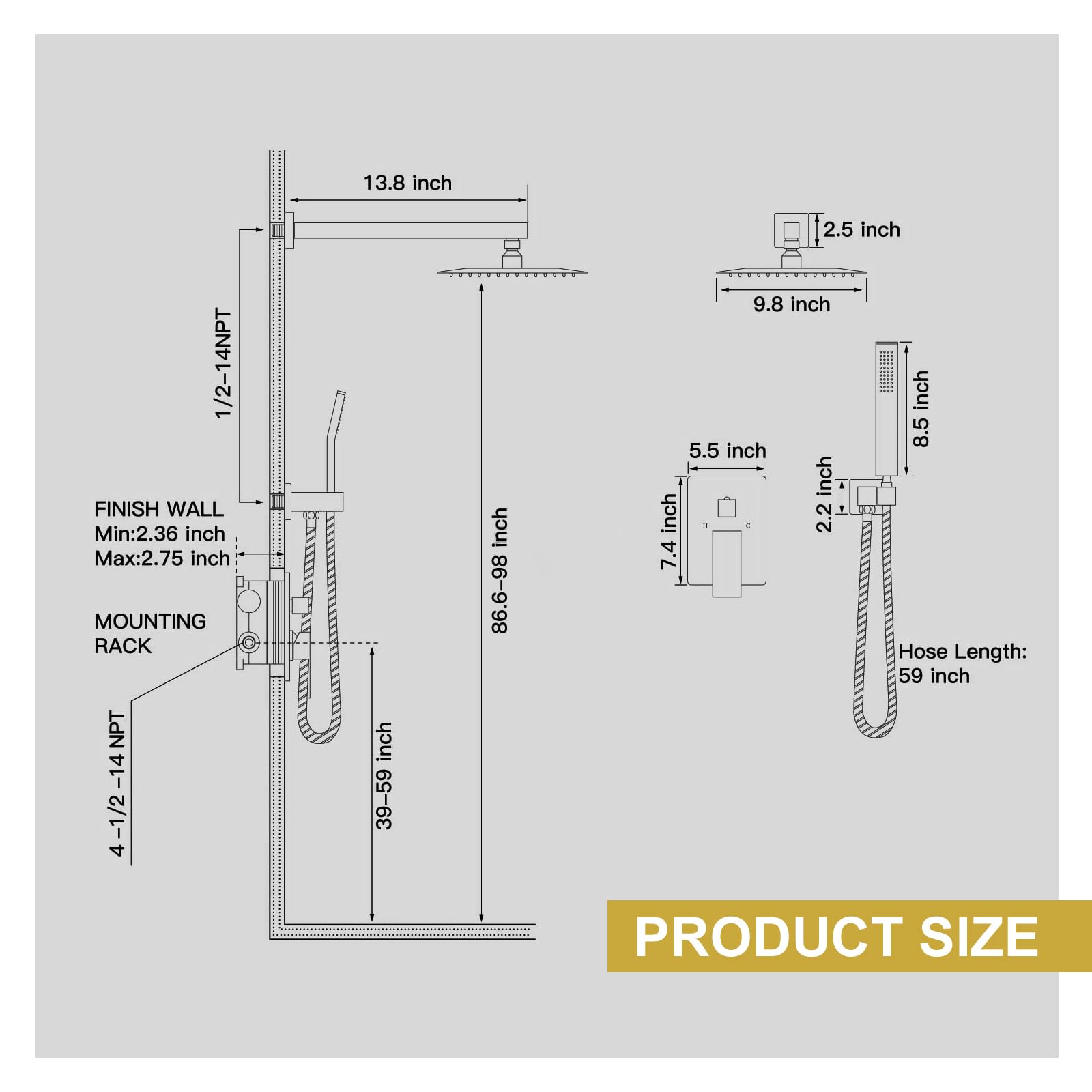 12 Inch Brushed Gold Shower System with Rain Shower Head & Handheld Sprayer - Wall Mounted Complete Bathroom Faucet Set with Rough-in Valve & Trim Kit - Perfect for Modern Bathroom Renovation & Spa-Like Shower Experience