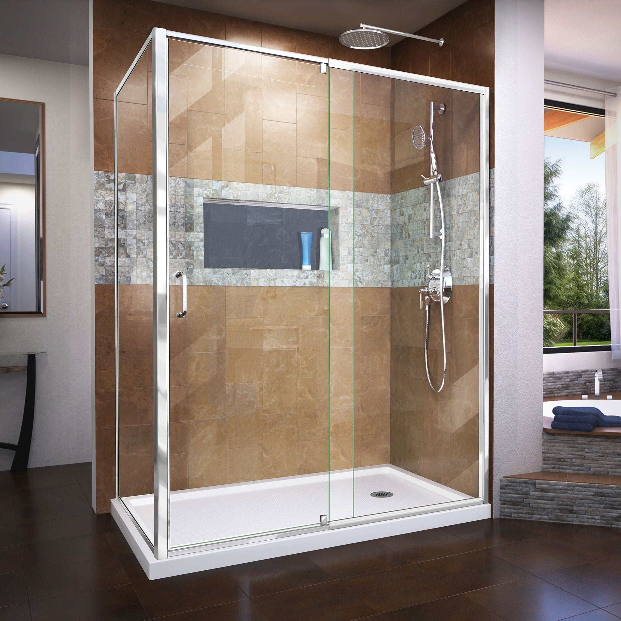 DreamLine Flex 36x60x74.75 Inch Semi-Frameless Pivot Shower Enclosure with SlimLine Base Kit - Modern Bathroom Upgrade for Small Spaces, Easy Installation, Waterproof Design