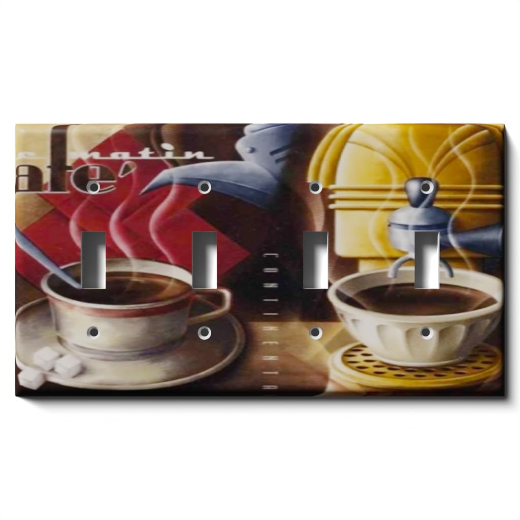 4-Gang Switch Plate Cover - Coffee in Love Design for Home Decor & Kitchen Upgrade