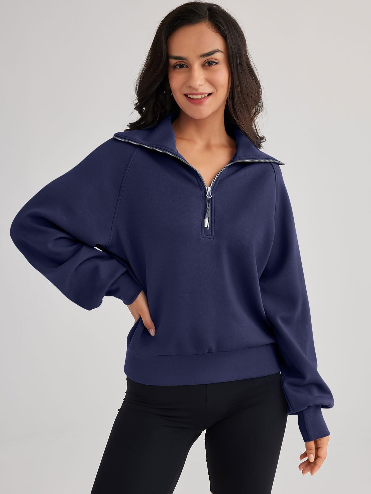 Trendy Queen Women's Oversized Half Zip Pullover Sweatshirt - Long Sleeve Quarter Zip Hoodie for Teen Girls | Y2K Fashion | Cozy Fall & Winter Wear for School, Casual Outings & Street Style