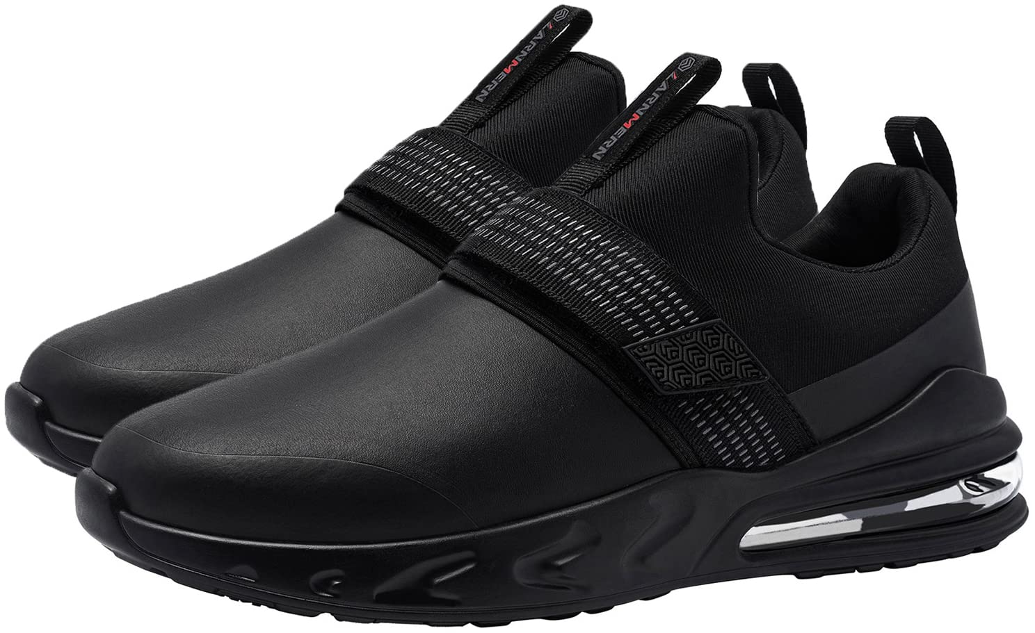LARNMERN Slip Resistant Work Shoes for Men - Non Slip Chef Shoes for Kitchen, Restaurant & Food Service - Waterproof Slip On Sneakers with Air Cushion for Walking & Casual Wear - Black (Ideal for Chefs, Waiters & Hospitality Professionals)