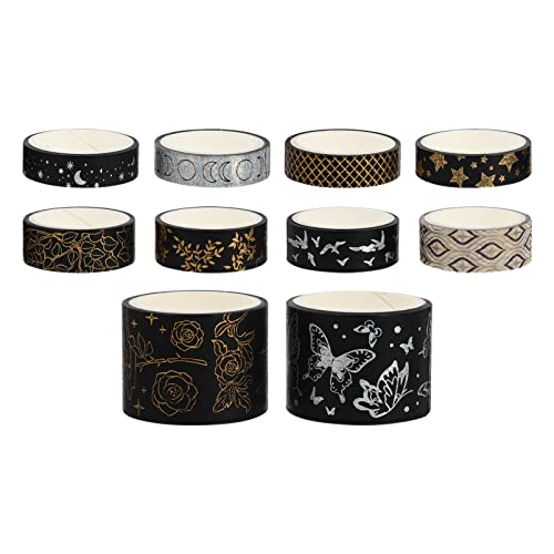 Healifty 10 Rolls Decorative Masking Tape Set - Slim Washi Tape for Scrapbooking, DIY Crafts, Wedding Decor & Vintage Projects | Adhesive Crafting Tapes in Assorted Colors & Bronzing Designs
