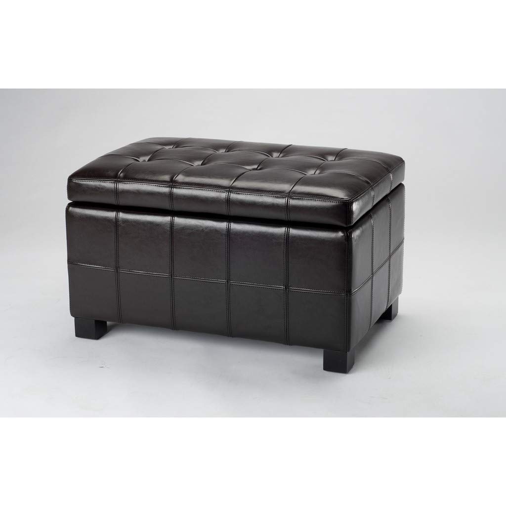 Safavieh Hudson Collection NoHo Tufted Brown Leather Small Storage Bench - Stylish Entryway Seat with Storage for Living Room, Bedroom & Hallway