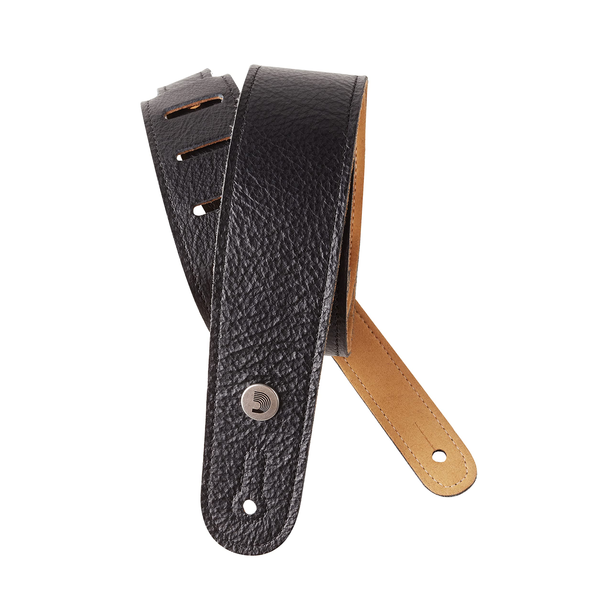 D'Addario Premium Leather Guitar Strap for Electric, Acoustic & Bass Guitars - Adjustable Black Slim Design - Perfect for Live Performances & Studio Sessions