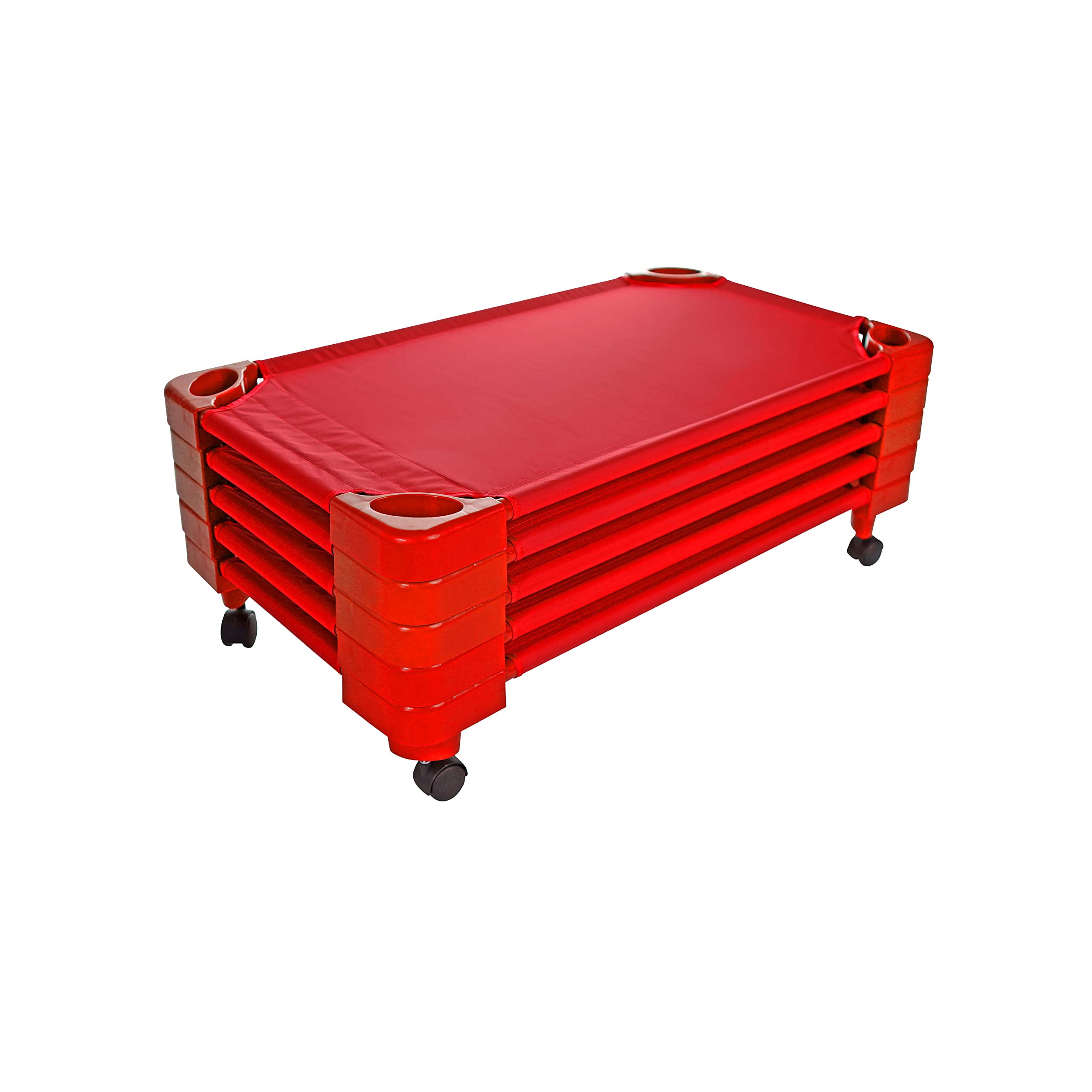 Pearington Stackable Standard Naptime Cot - Red (Set of 5) | Portable Folding Bed for Daycare, Preschool & Home Use | Comfortable Sleep Solution for Kids & Toddlers
