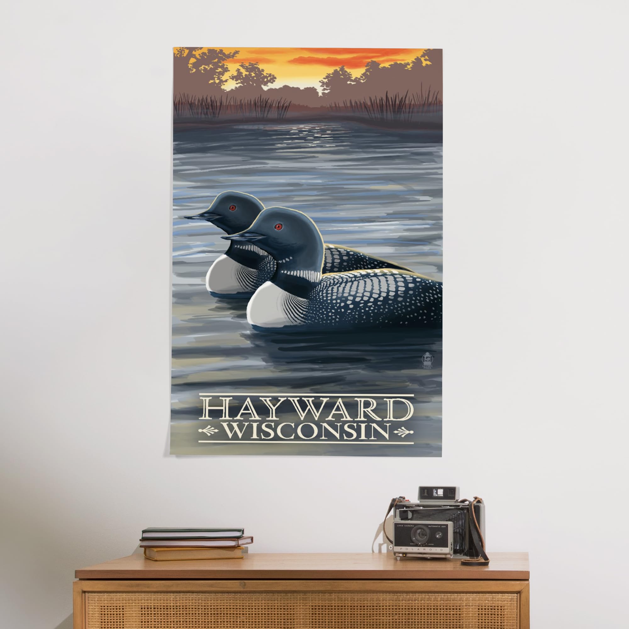 Lantern Press 24x36 Inch Giclee Art Print - Hayward Wisconsin Loons Wall Decor | Premium Canvas Painting for Living Room, Bedroom & Office