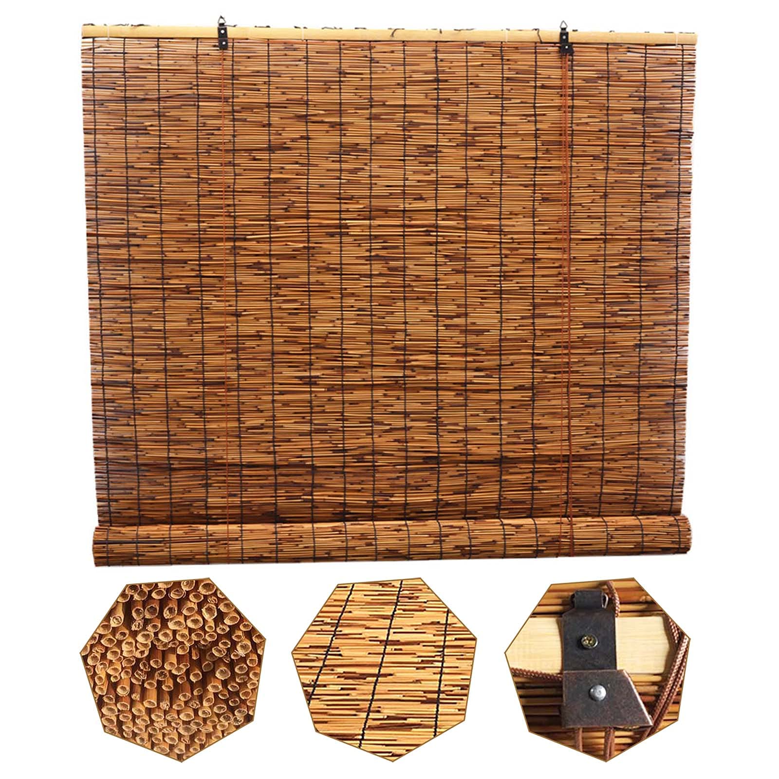 Natural Bamboo Roll Up Reed Shade for Outdoor - Waterproof & Breathable Roller Blinds - Customizable 150×300cm (59×118in) Roman Straw Curtain - Perfect for Patio, Deck, Pergola, and Garden Privacy
