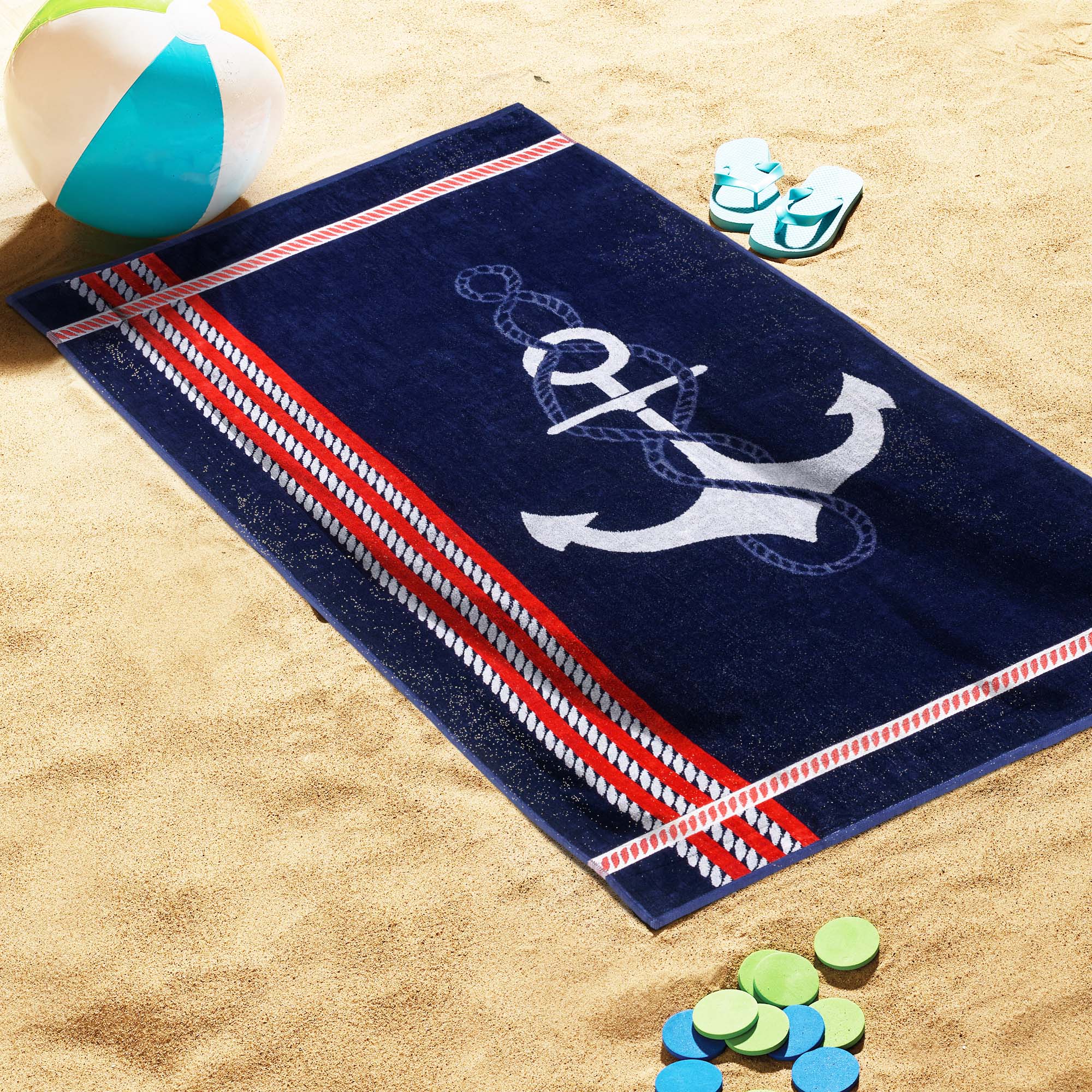 Premium 4-Piece Oversized Beach Towel Set - Soft & Absorbent Anchor Cotton Towels for Pool, Beach, Yoga & Picnic - Quick Dry & Stylish