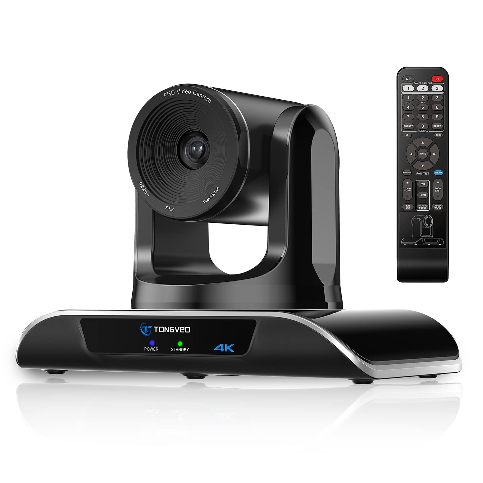 TONGVEO 4K PTZ Webcam with AI Auto-Tracking, 5X Digital Zoom, 124° Wide Angle USB Conference Camera for Zoom/Skype/Teams - Perfect for Video Meetings, Live Streaming & Online Classes