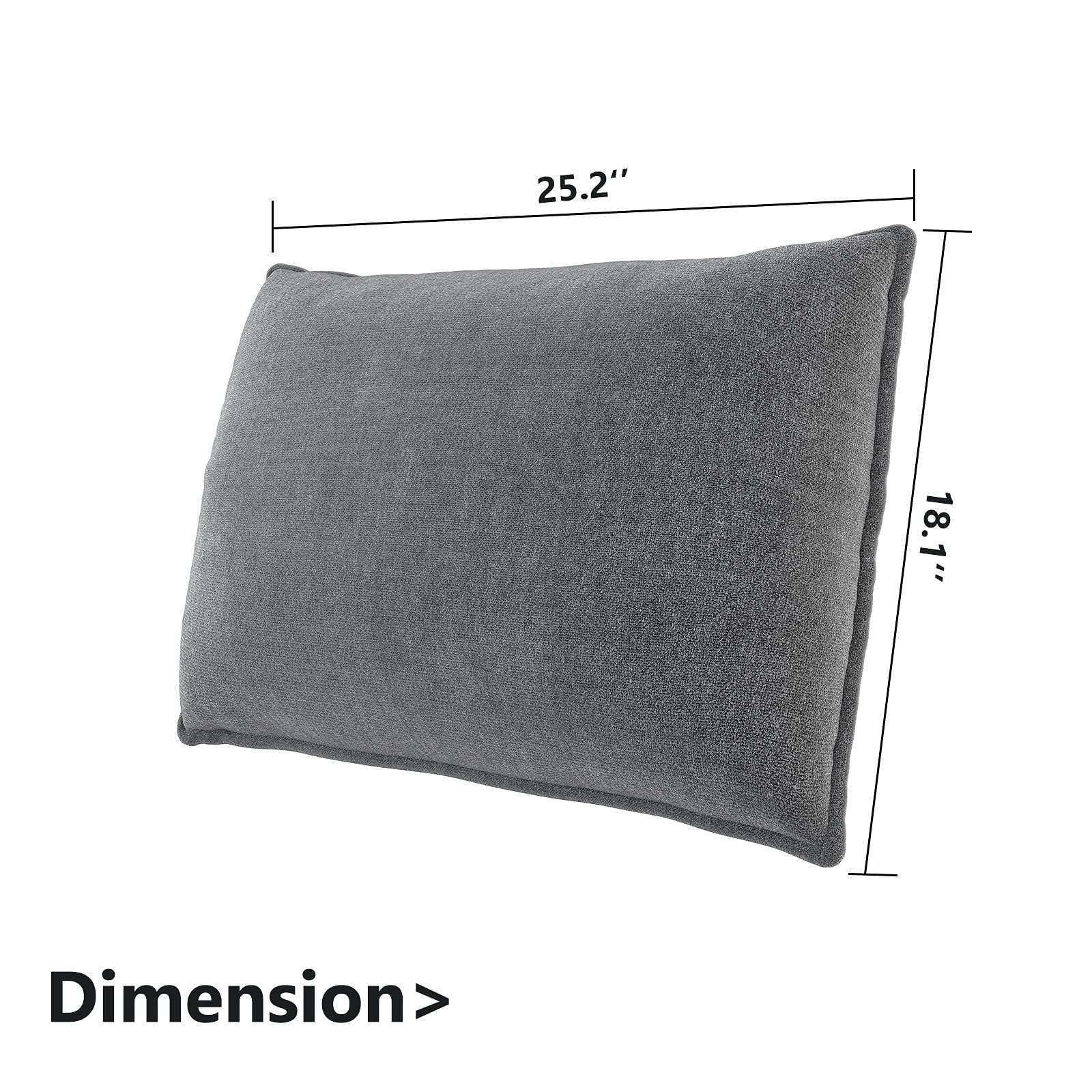 HONBAY Soft Rectangle Back Cushion with Polyester Cover - 25.2x18.1 Inch Grey Throw Pillow for Modular Sofa, Living Room, Bedroom & Office Comfort