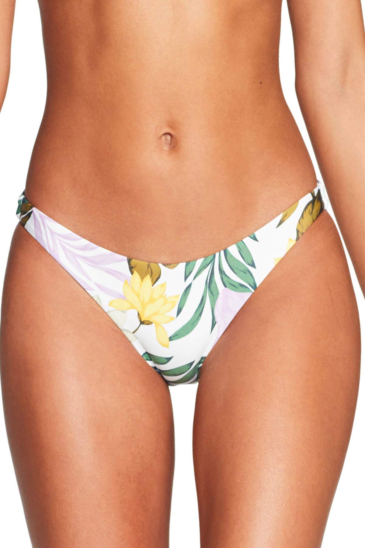 Luciana Women's Floral Bikini Bottoms - Off White Soleil | High Waisted Swimwear for Beach, Pool & Vacation | Size M
