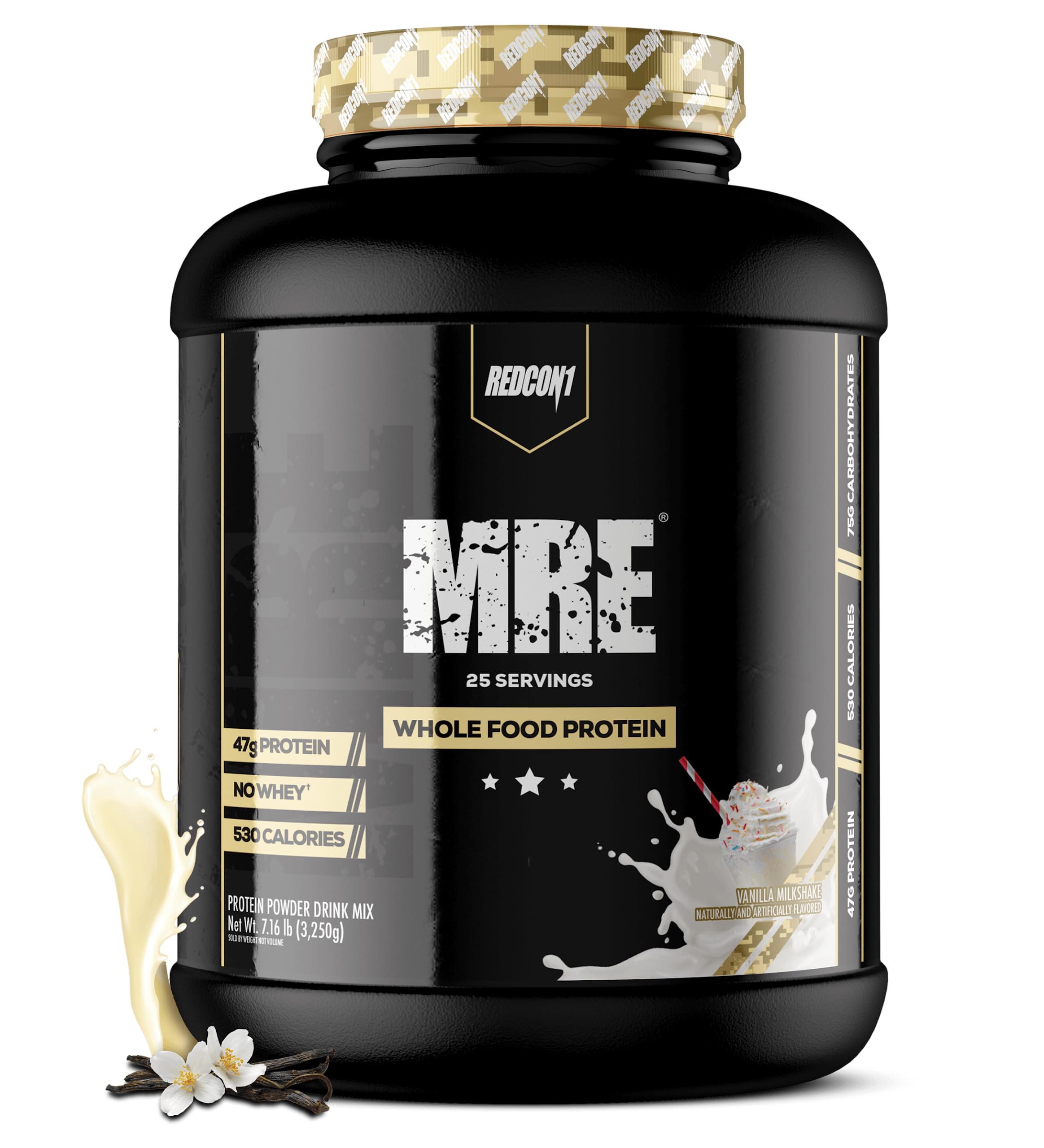 REDCON1 MRE Protein Powder, Vanilla Milkshake Flavor - 25 Servings Meal Replacement with MCT Oil & Whole Foods for Muscle Recovery | Post-Workout Nutrition & Healthy Breakfast Protein Shake