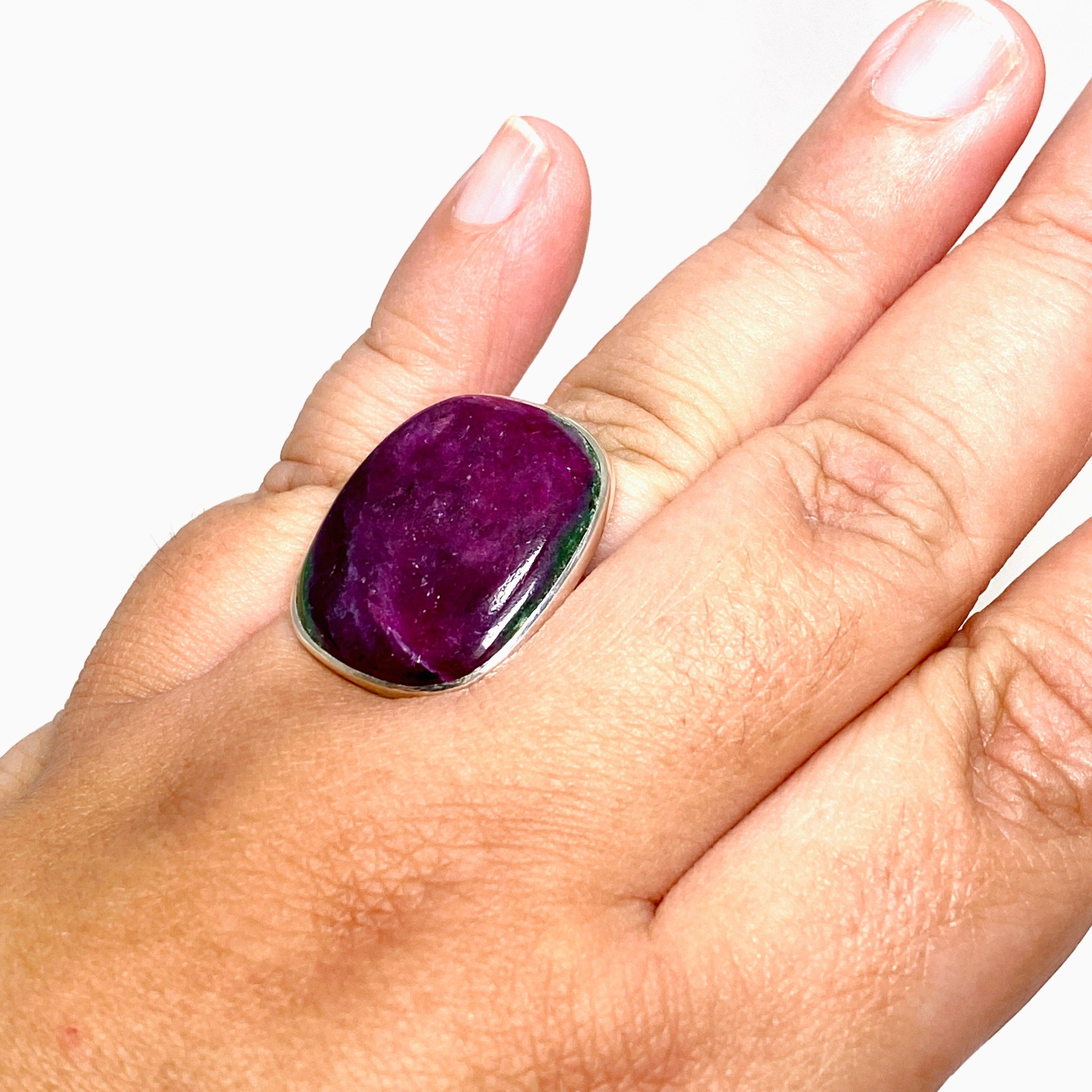 Natural Ruby in Zoisite Sterling Silver Rectangle Ring - Size 11 for Women | Elegant Gemstone Jewelry Gift for Birthday, Anniversary & Special Occasions