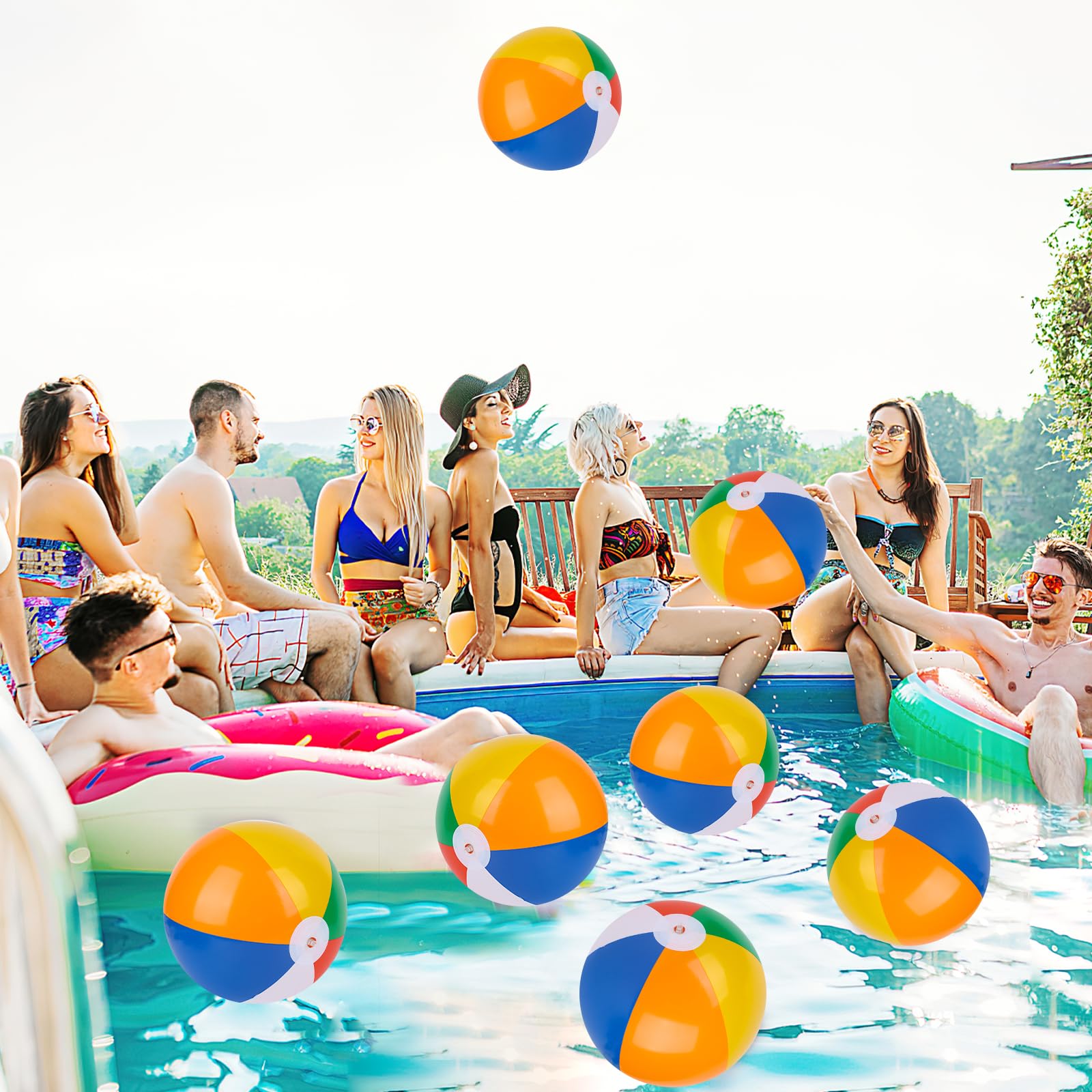 24PCS 8-Inch Inflatable Beach Balls Bulk - Colorful Summer Pool Toys for Kids, Adults, Family Water Games & Beach Party Supplies | Perfect for Swimming Pools, Backyard Parties, Ocean Vacations