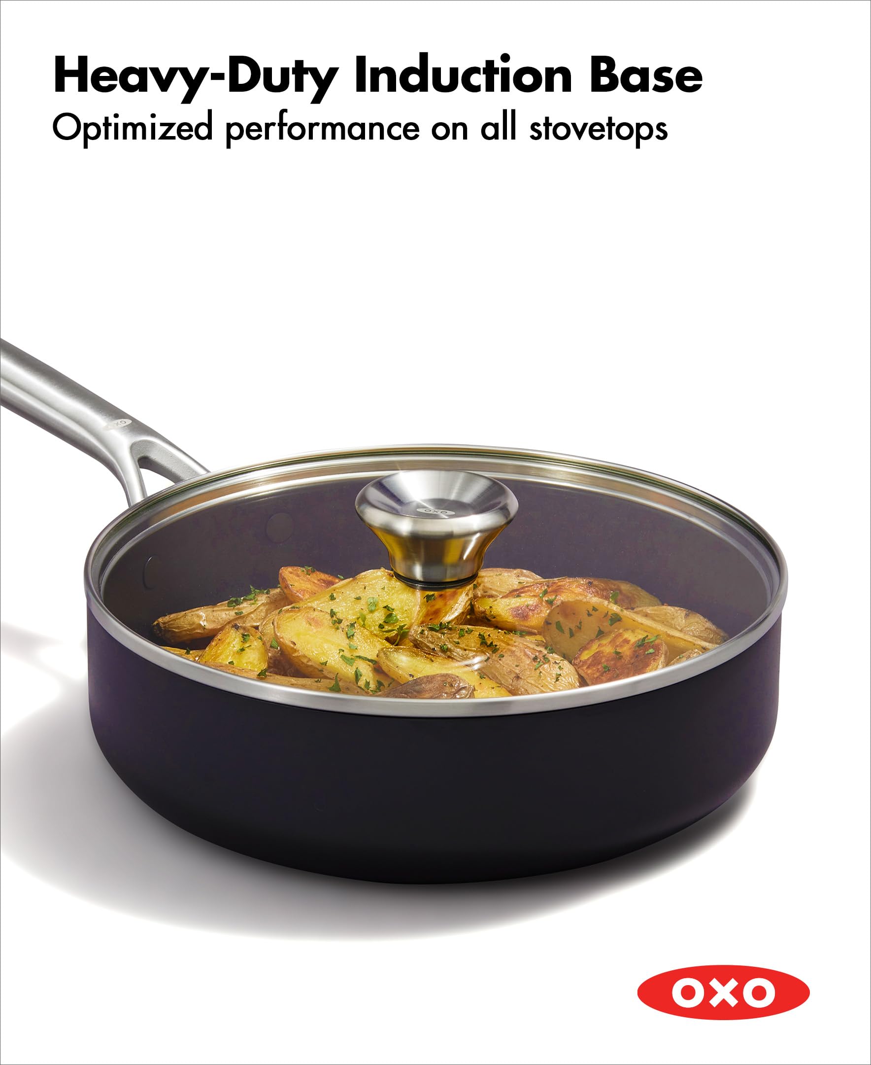 OXO Professional 3QT Saute Pan with Lid - Hard Anodized Ceramic Nonstick Cookware, PFAS-Free, Induction Compatible, Diamond Reinforced Coating - Perfect for Searing, Sauteing & Oven Cooking | Dishwasher Safe & Oven Safe Up to 500°F | Ideal for Home Chefs & Professional Kitchens