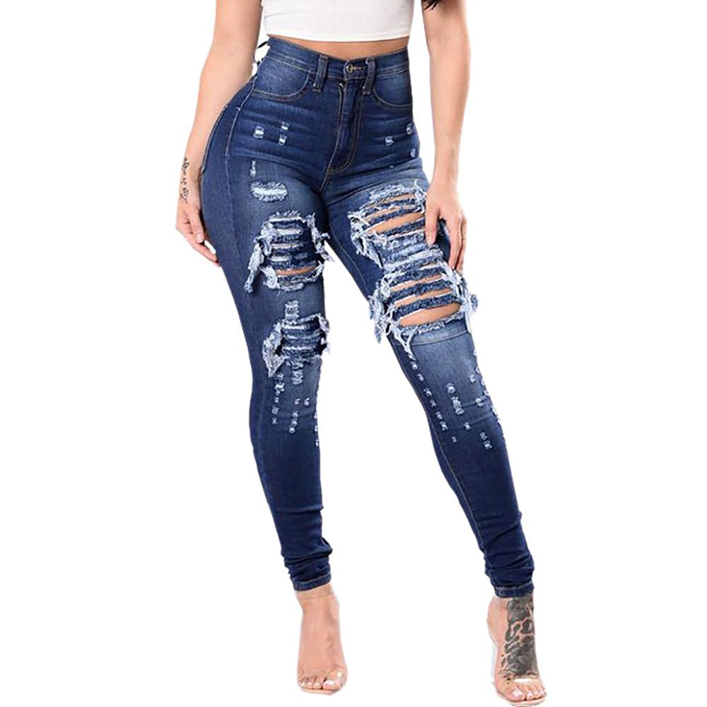 AIouios Women's High Waisted Boyfriend Jeans - Distressed Slim Fit Ripped Denim Pants with Stretch for Comfort | Perfect for Casual Outfits, Date Nights & Street Style Fashion