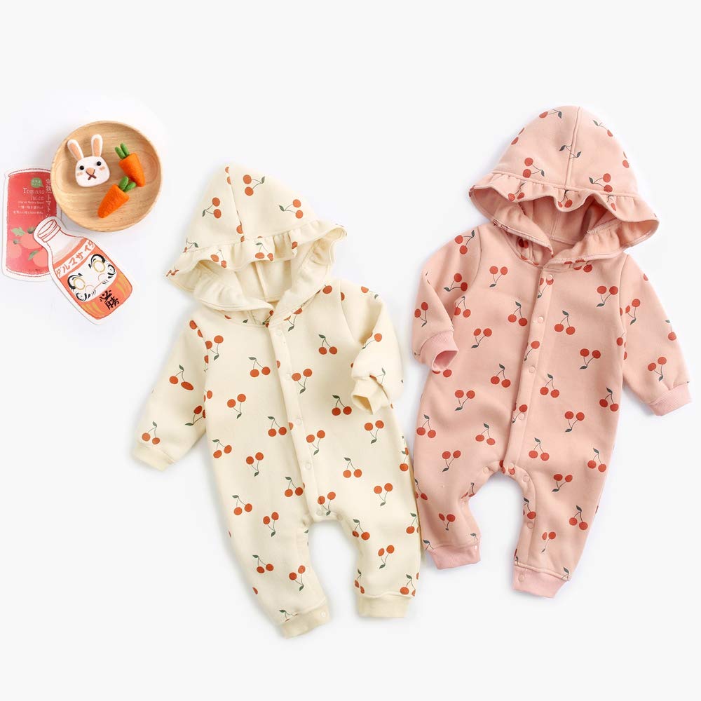Cute Cotton Cherry Print Baby Girls Romper - Winter Newborn Bodysuit for Infants | Perfect for Holiday Photos & Cozy Winter Outfits