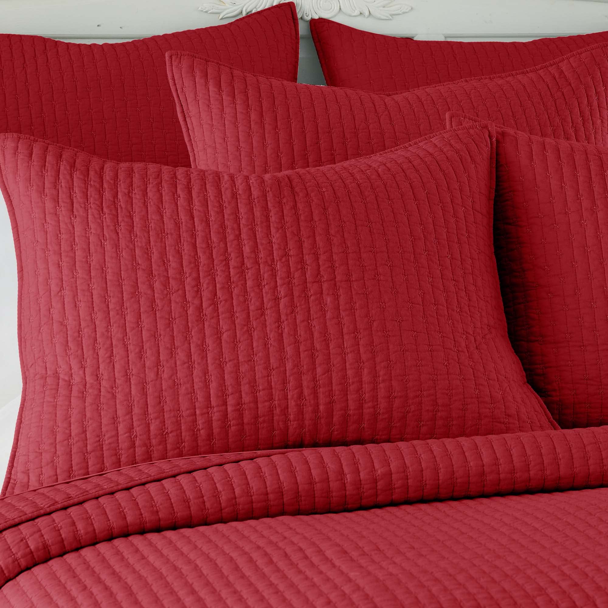 Levtex Home - 100% Cotton Reversible Cross Stitch Chile Red Quilt Set - Full/Queen Size (88x92in) with 2 Standard Shams (26x20in) - Soft & Breathable Cotton Fabric - Perfect for Bedroom Decor, Guest Room, or Cozy Farmhouse Style