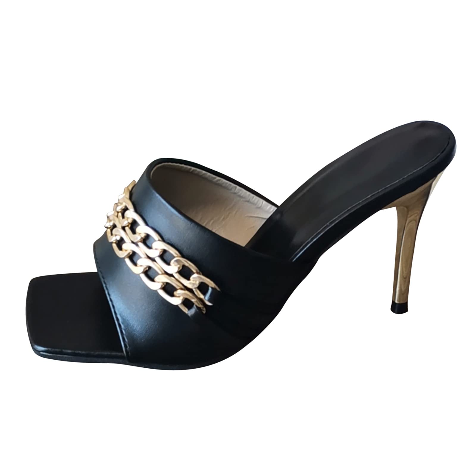 Women's White High Heel Sandals Size 5 - Open Toe Thin Heels with Casual Chain Design for Summer Weddings, Beach Vacations & Night Out Parties