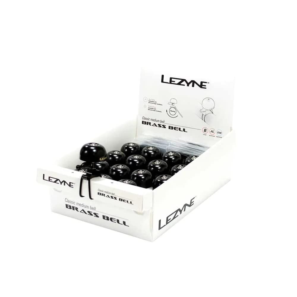 LEZYNE Classic Brass Bike Bell - Black/Black, Medium (14-Piece Set) - Perfect for Road Bikes, Mountain Bikes & Commuting